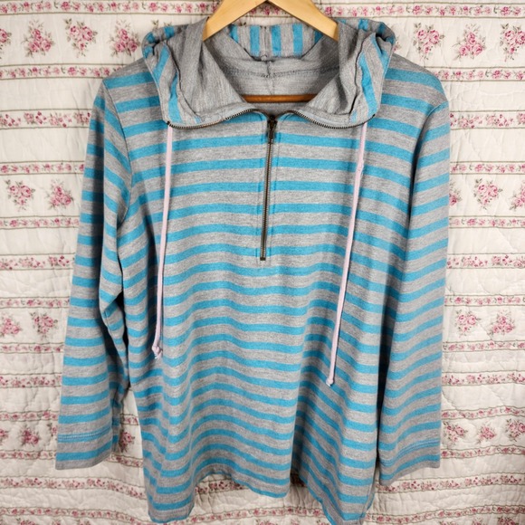 Striped Hoodie Pullover 1/2‎ Zip Sweatshirt Long Sleeve Casual Comfy - Picture 1 of 5